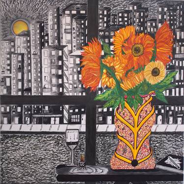 Original Symbolism Cities Mixed Media by Shyvonne Neufeldt