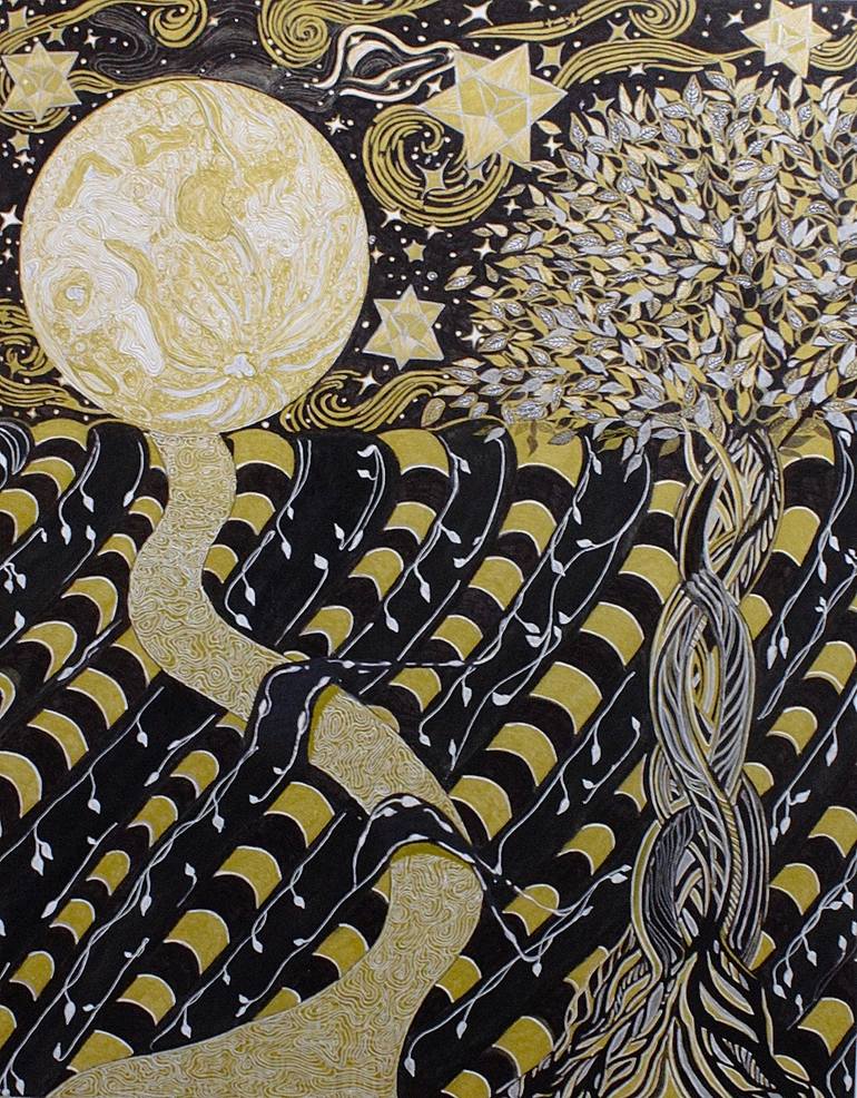 Original Abstract Mixed Media by Shyvonne Neufeldt | Abstract Art on Hardboard | Embrace The Golden Nights