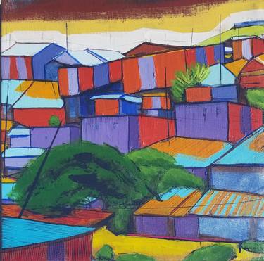 Original Impressionism Architecture Painting by Chrispus Nyaanga