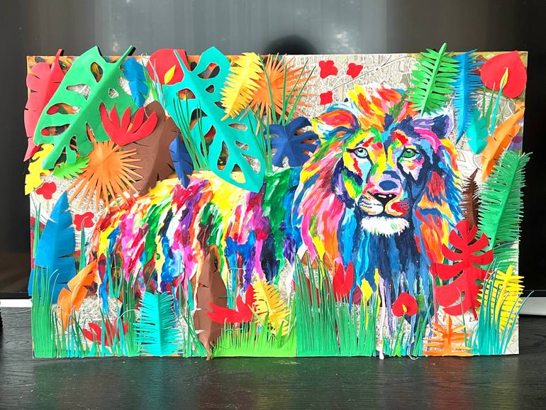 Original Fauvism Animal Mixed Media by Ilsy Khaff