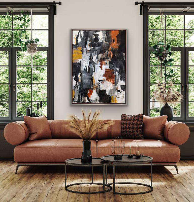 Original Black & White Abstract Painting by Julie Schumer