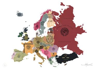 Europe 1920s Passport Map - Limited Edition of 30 thumb