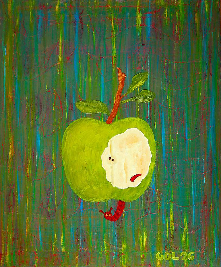 Original Other Painting by Gustavo De Leon De Mula | Op Art Art on Canvas | Green apple
