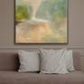 Vintage square landscape painting soft beige