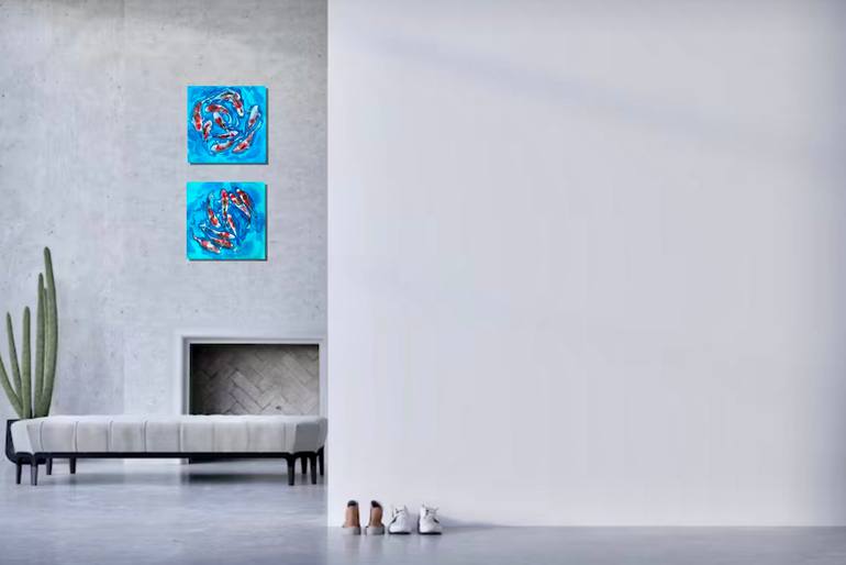 Original Water Painting by Inna Tarasova | Abstract Expressionism Art on Paper | set of two works. Watercolor "Bright fish"