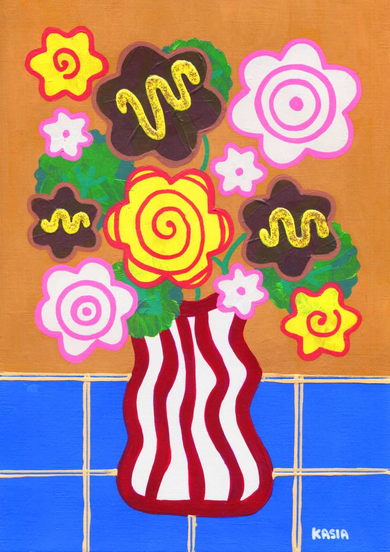 Original Floral Painting by Kasia Sykus  Pop Art Art on Paper  Petal Pop