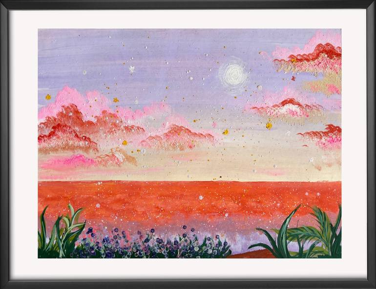 Original Beach Painting by Alishah Art | Abstract Expressionism Art on Paper | Dreamy Sunset Over the Ocean Painting