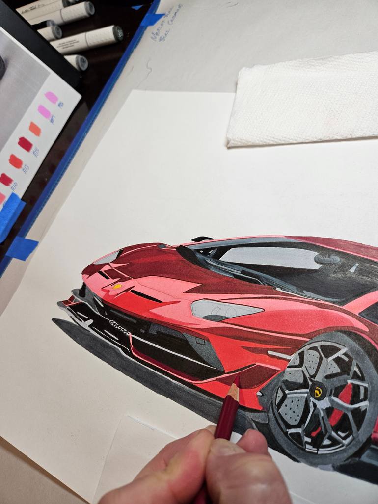 Original Art Deco Car Drawing by Supercar Core Division