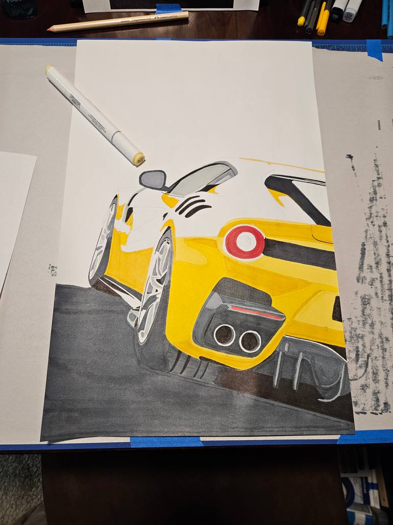 Original Art Deco Car Drawing by Supercar Core Division