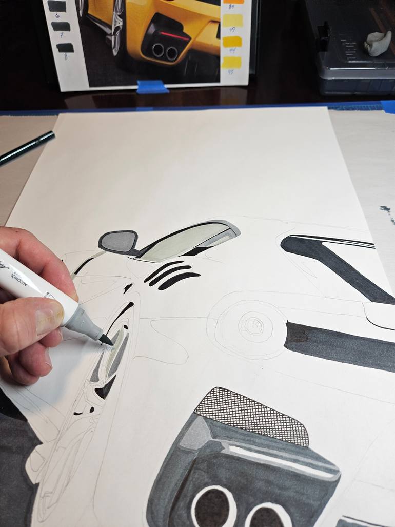 Original Art Deco Car Drawing by Supercar Core Division