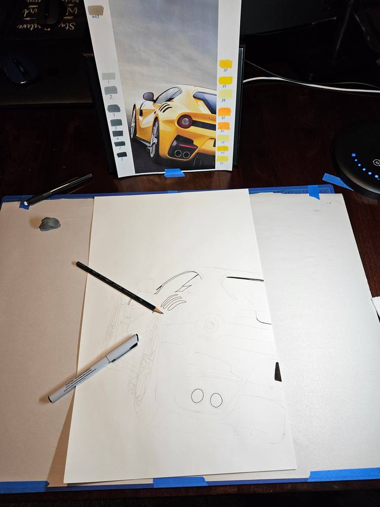 Original Art Deco Car Drawing by Supercar Core Division