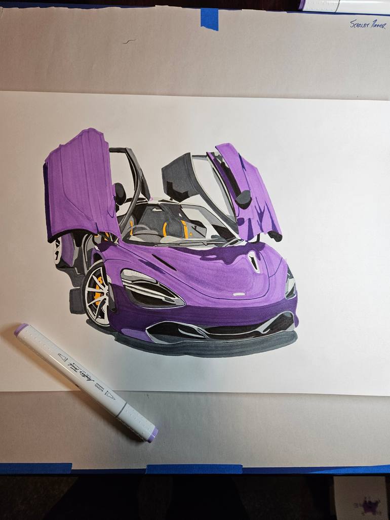 Original Art Deco Car Drawing by Supercar Core Division