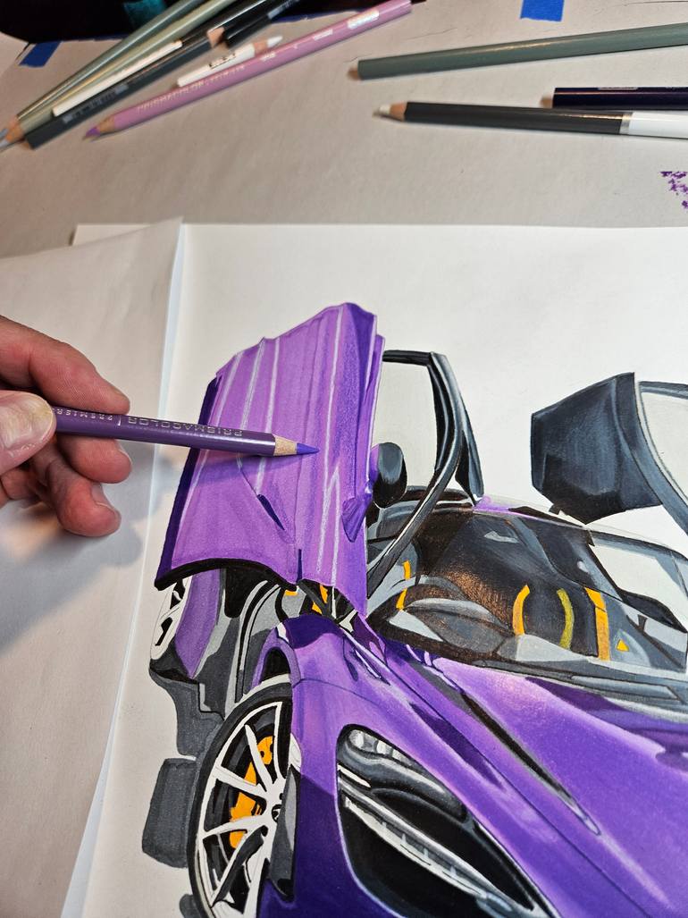 Original Art Deco Car Drawing by Supercar Core Division