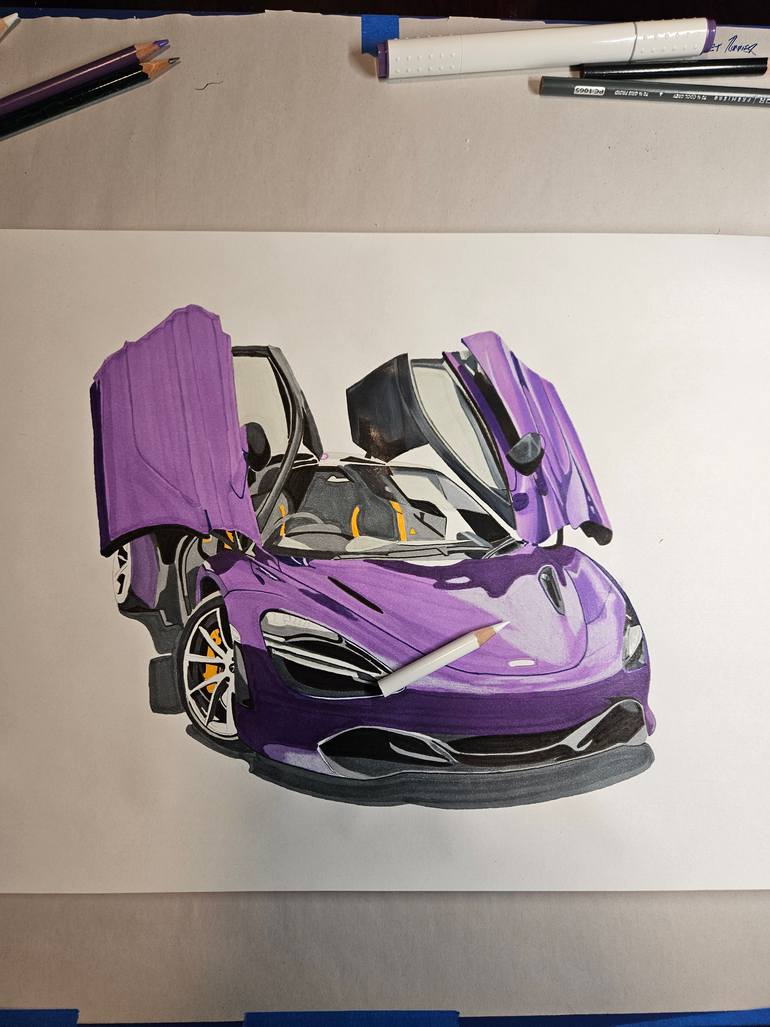 Original Art Deco Car Drawing by Supercar Core Division