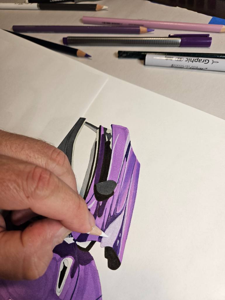 Original Art Deco Car Drawing by Supercar Core Division