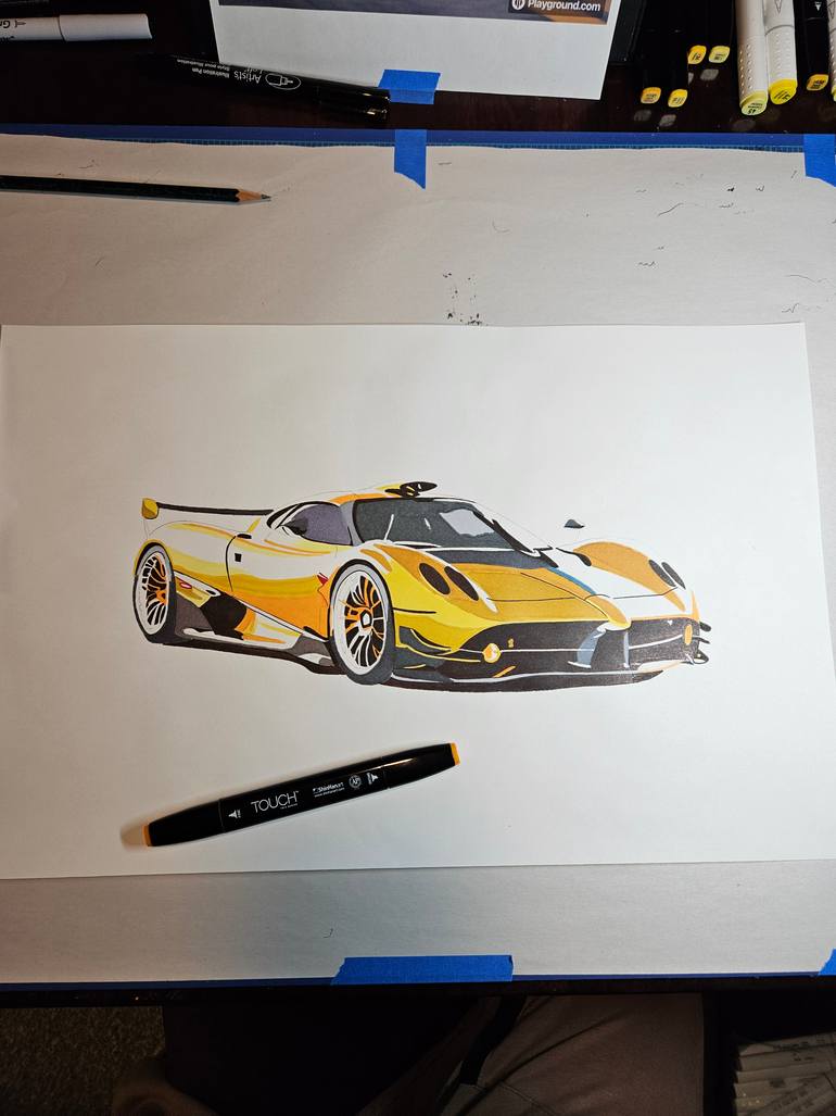 Original Art Deco Car Drawing by Supercar Core Division