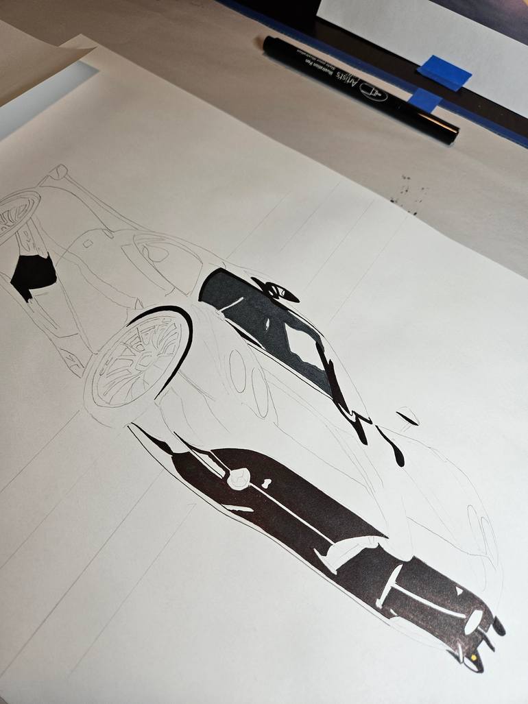 Original Art Deco Car Drawing by Supercar Core Division