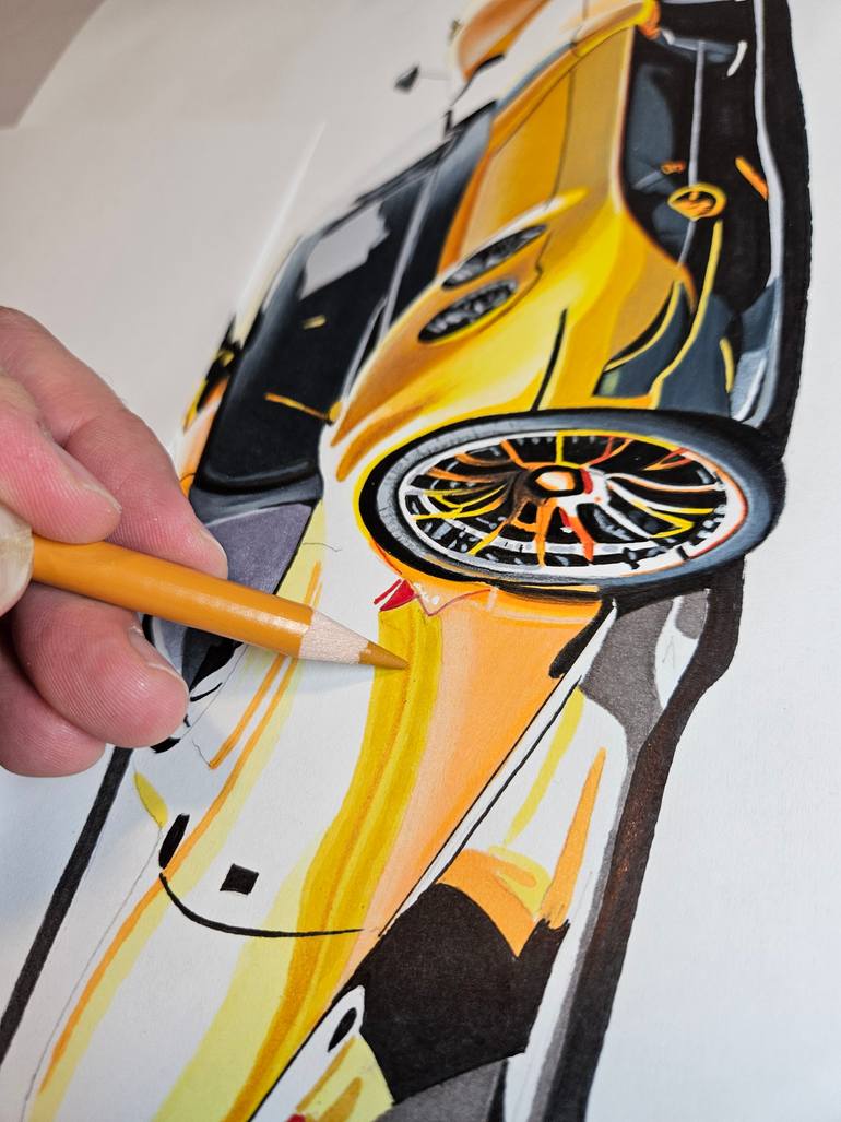 Original Art Deco Car Drawing by Supercar Core Division