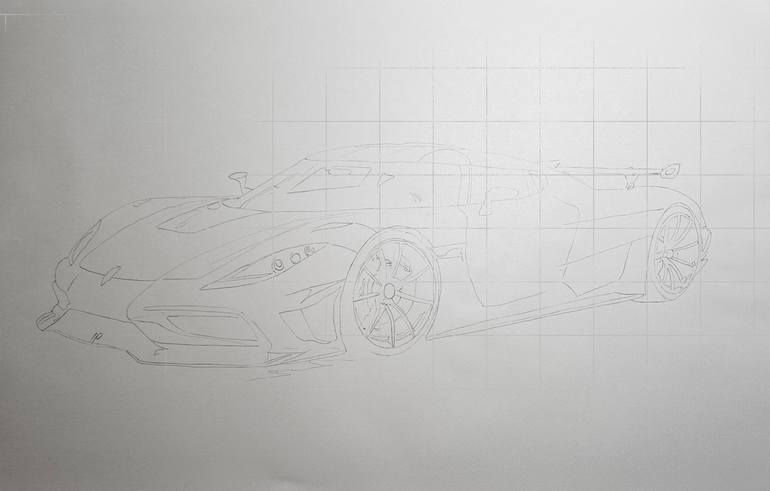 Original Art Deco Car Drawing by Supercar Core Division