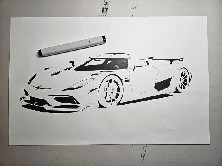 Original Art Deco Car Drawing by Supercar Core Division