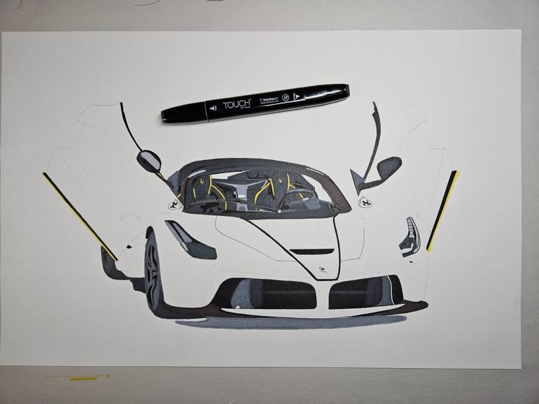 Original Art Deco Car Drawing by Supercar Core Division