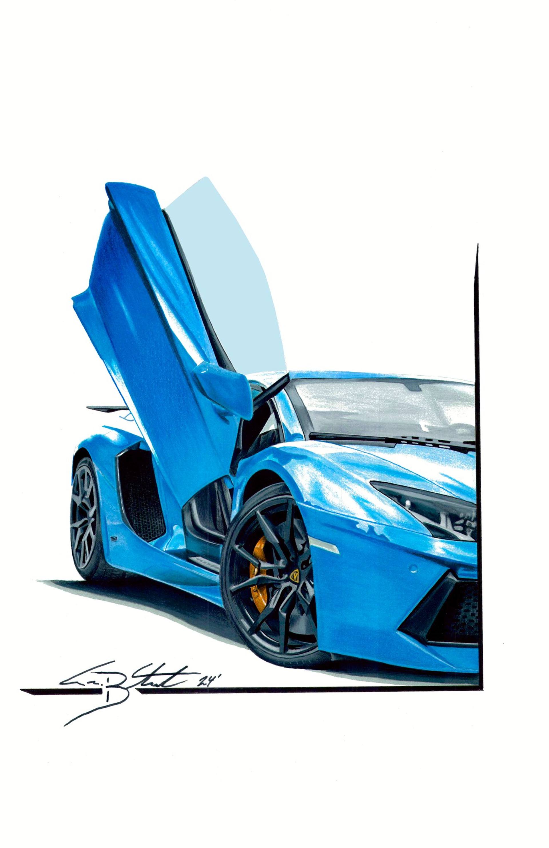 Blue Streak / Lamborghini Aventador Drawing by Supercar Core