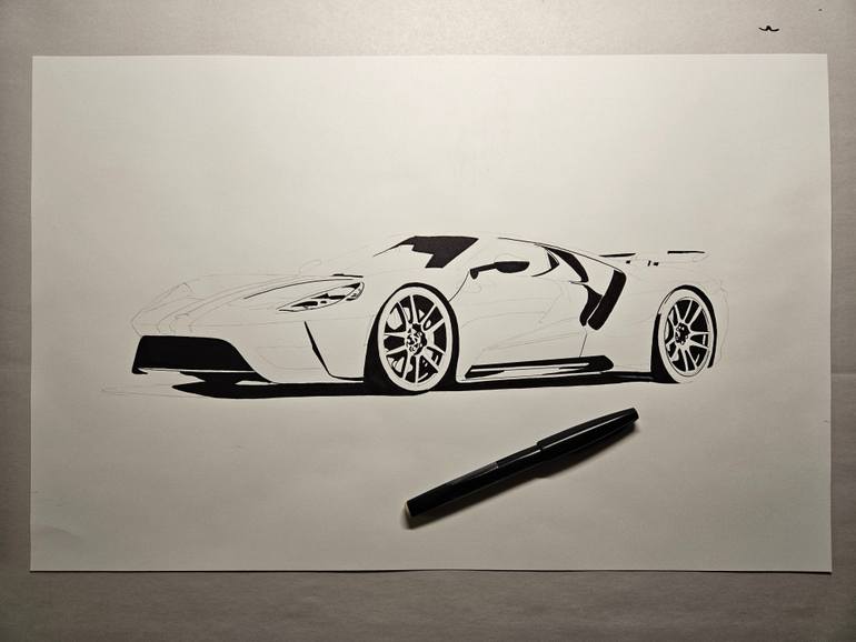 Original Art Deco Car Drawing by Supercar Core Division