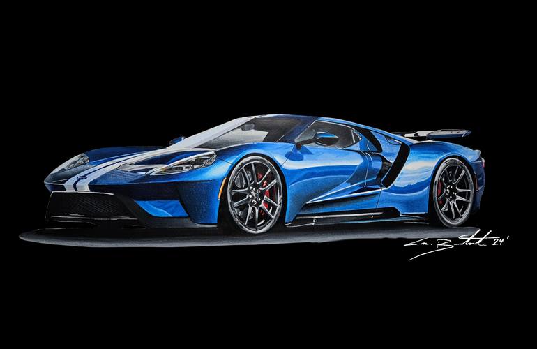 Original Art Deco Car Drawing by Supercar Core Division