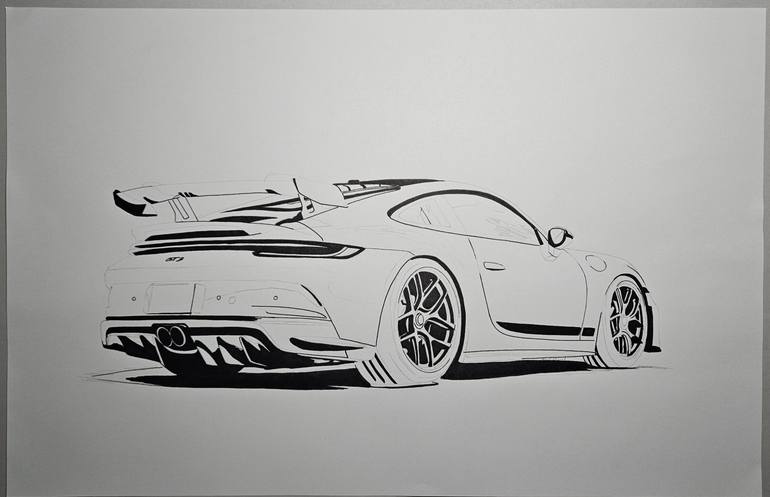 Original Art Deco Car Drawing by Supercar Core Division