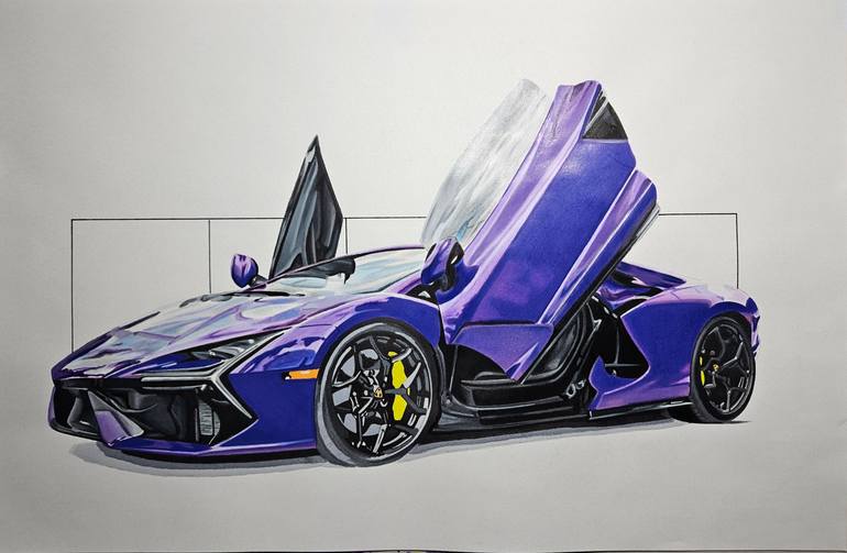 Original Art Deco Car Drawing by Supercar Core Division