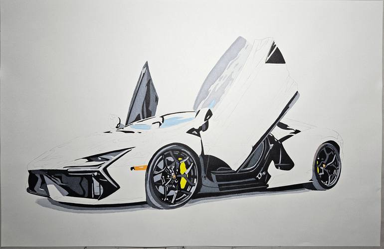 Original Art Deco Car Drawing by Supercar Core Division