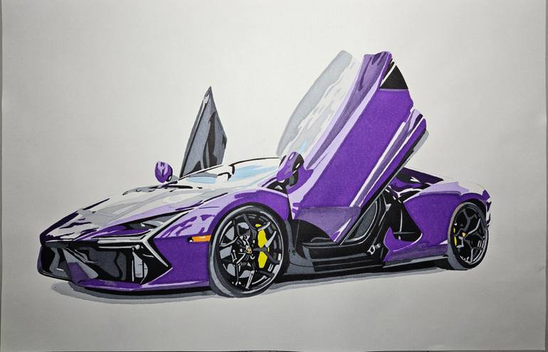 Original Art Deco Car Drawing by Supercar Core Division