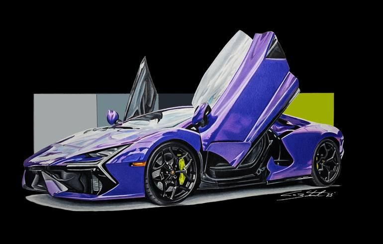 Original Art Deco Car Drawing by Supercar Core Division