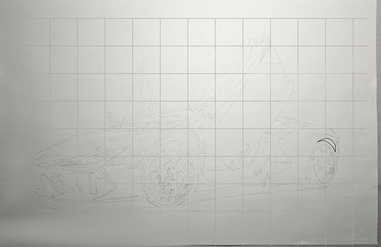 Original Art Deco Car Drawing by Supercar Core Division