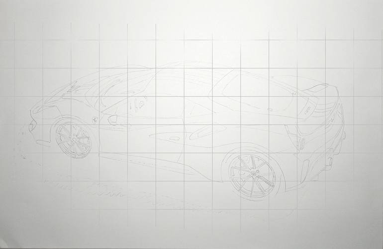 Original Art Deco Car Drawing by Supercar Core Division