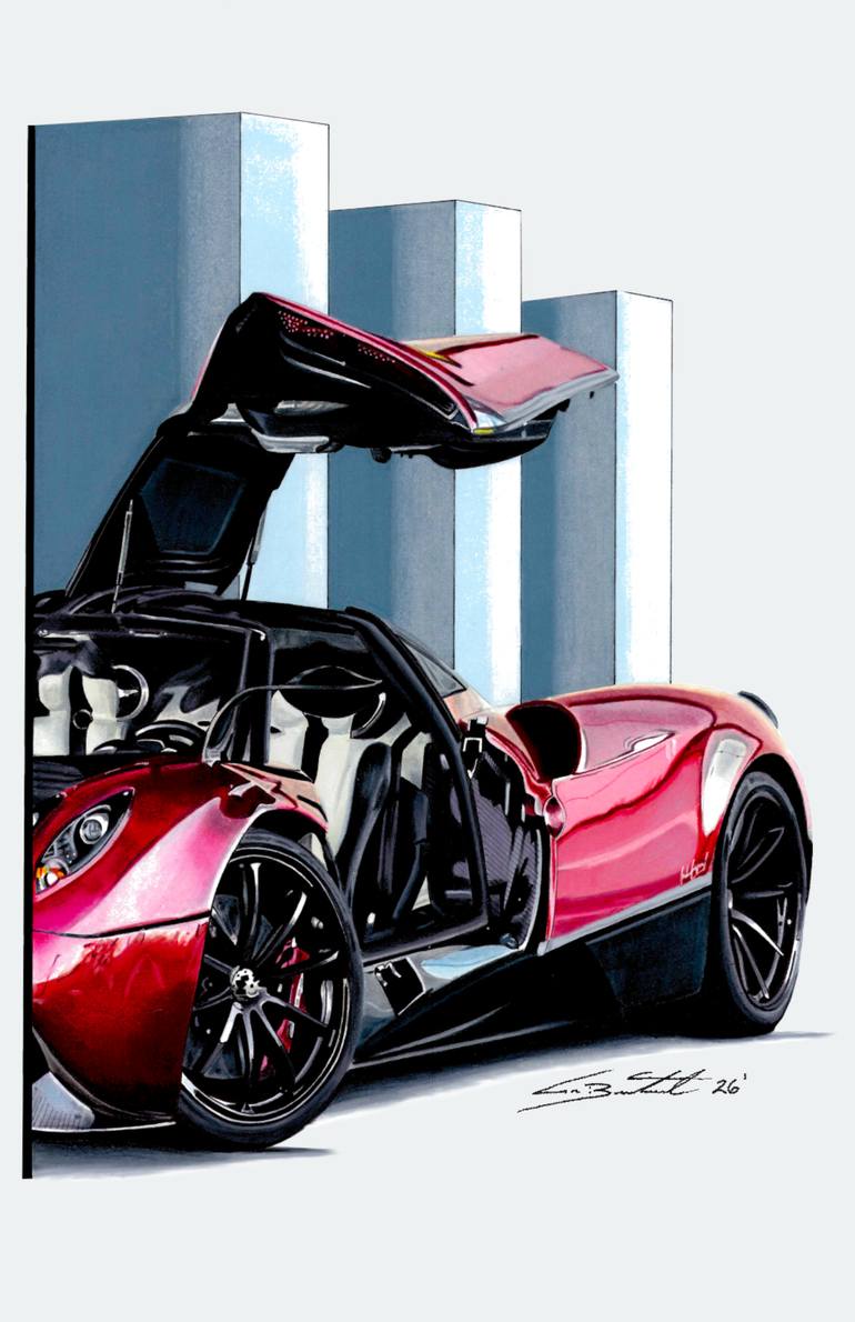 Original Art Deco Car Drawing by Supercar Core Division