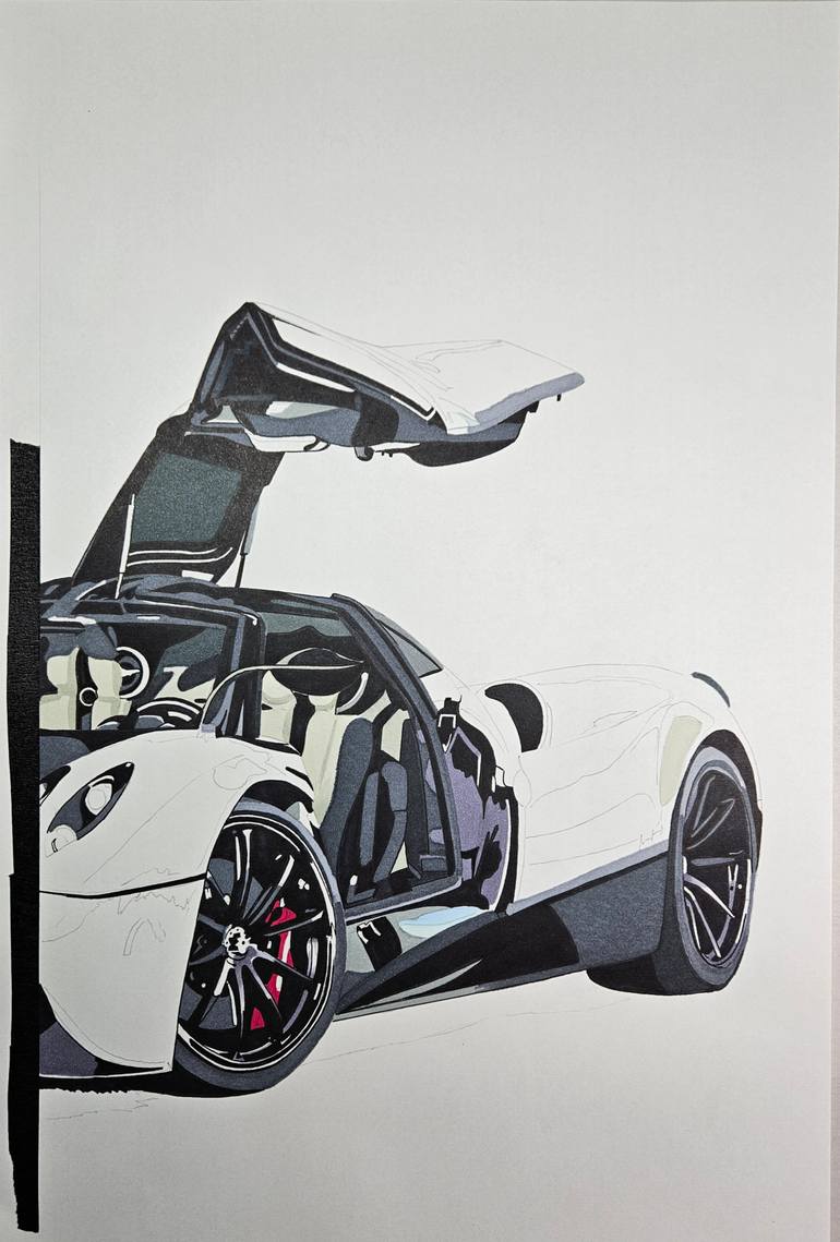 Original Art Deco Car Drawing by Supercar Core Division