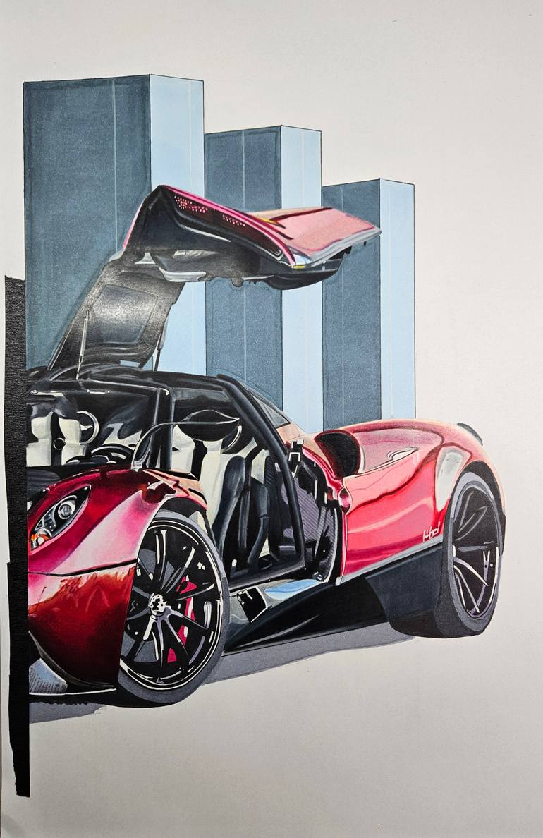 Original Art Deco Car Drawing by Supercar Core Division