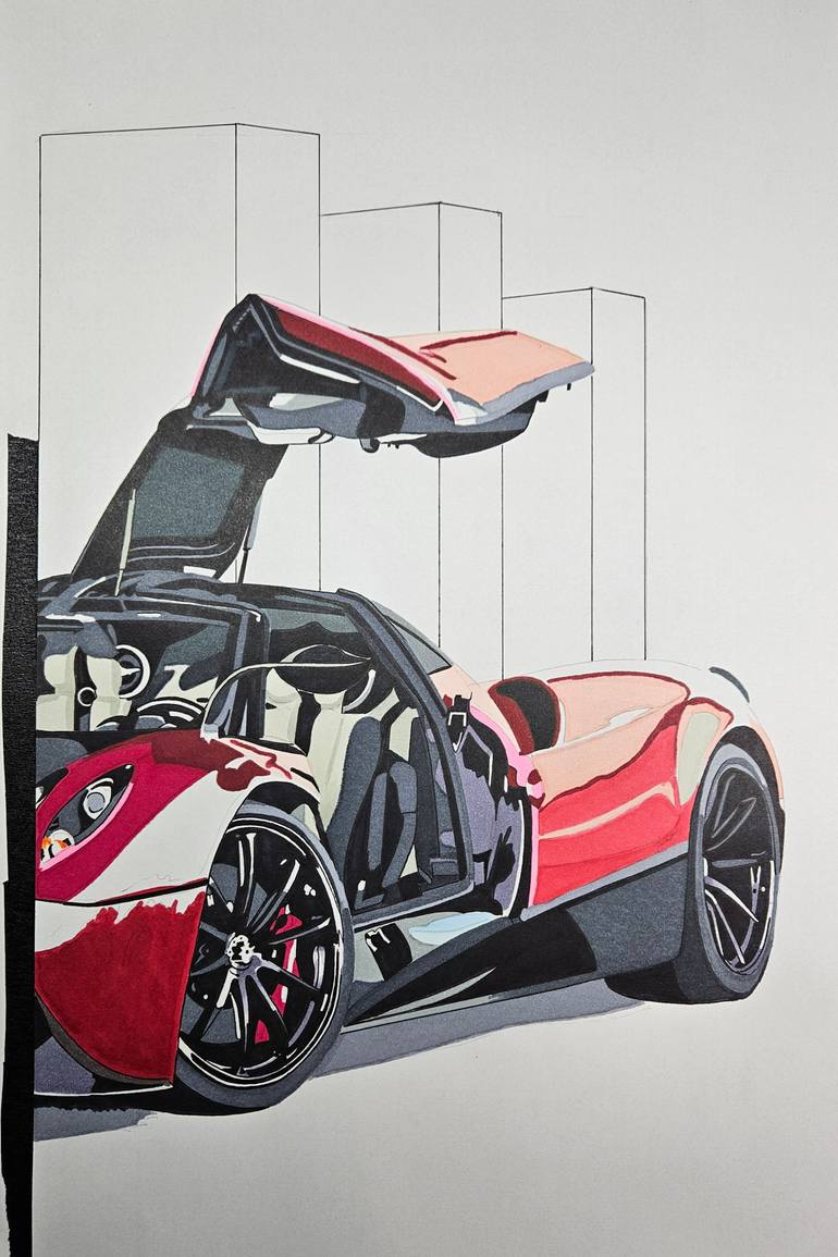 Original Art Deco Car Drawing by Supercar Core Division
