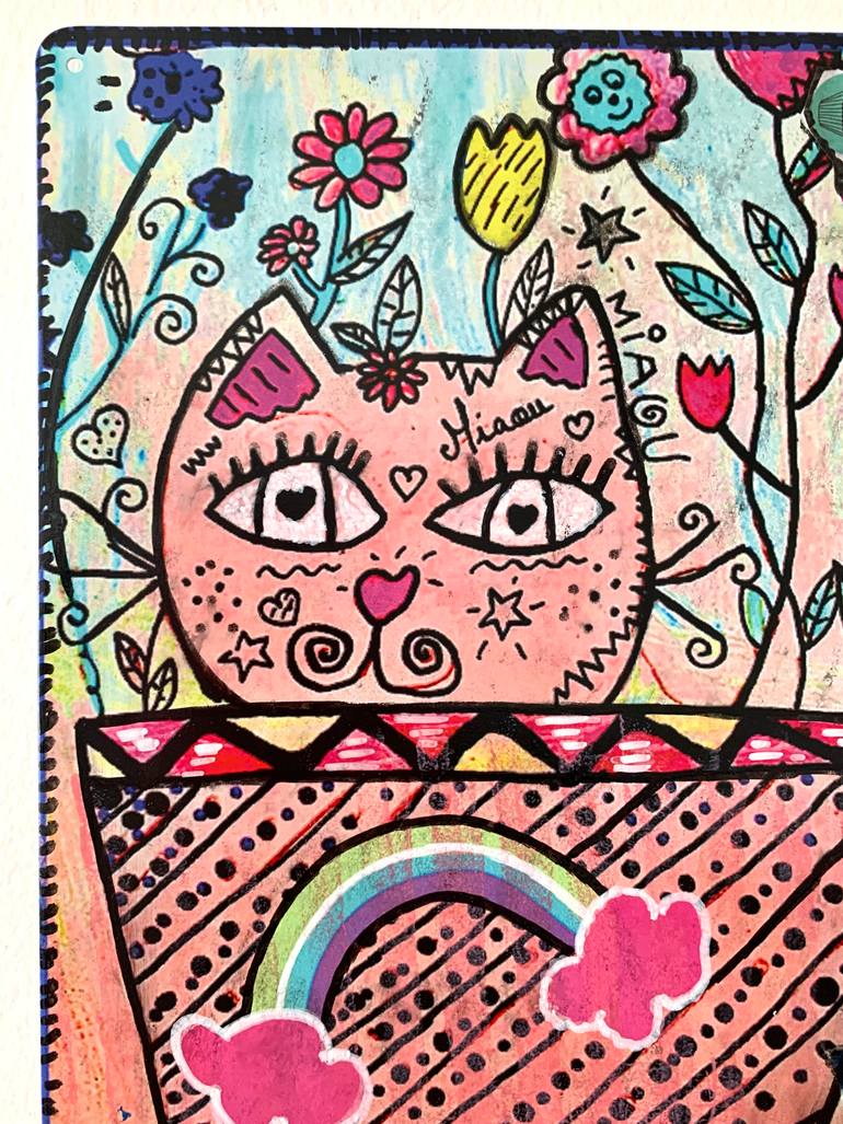 Original Abstract Cats Drawing by Cecilia Marienkoff