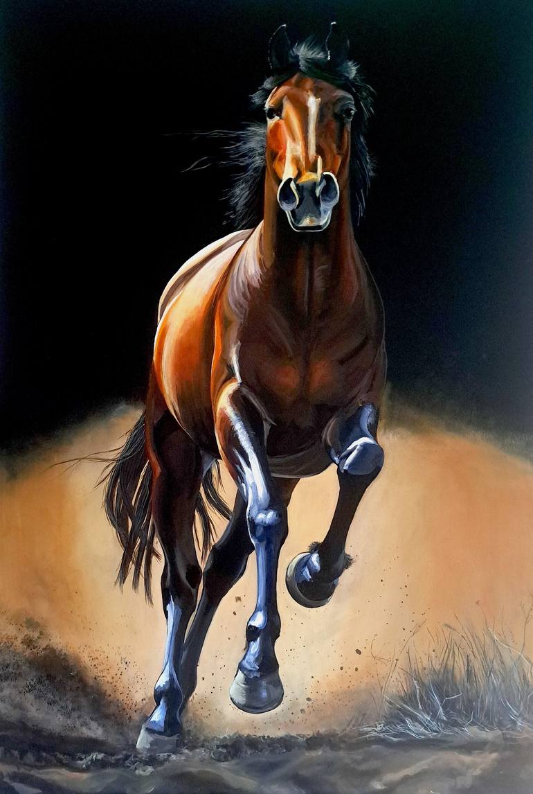 Original Photorealism Horse Paintings by Schilderijvanhes   - Hester Van Den Broek