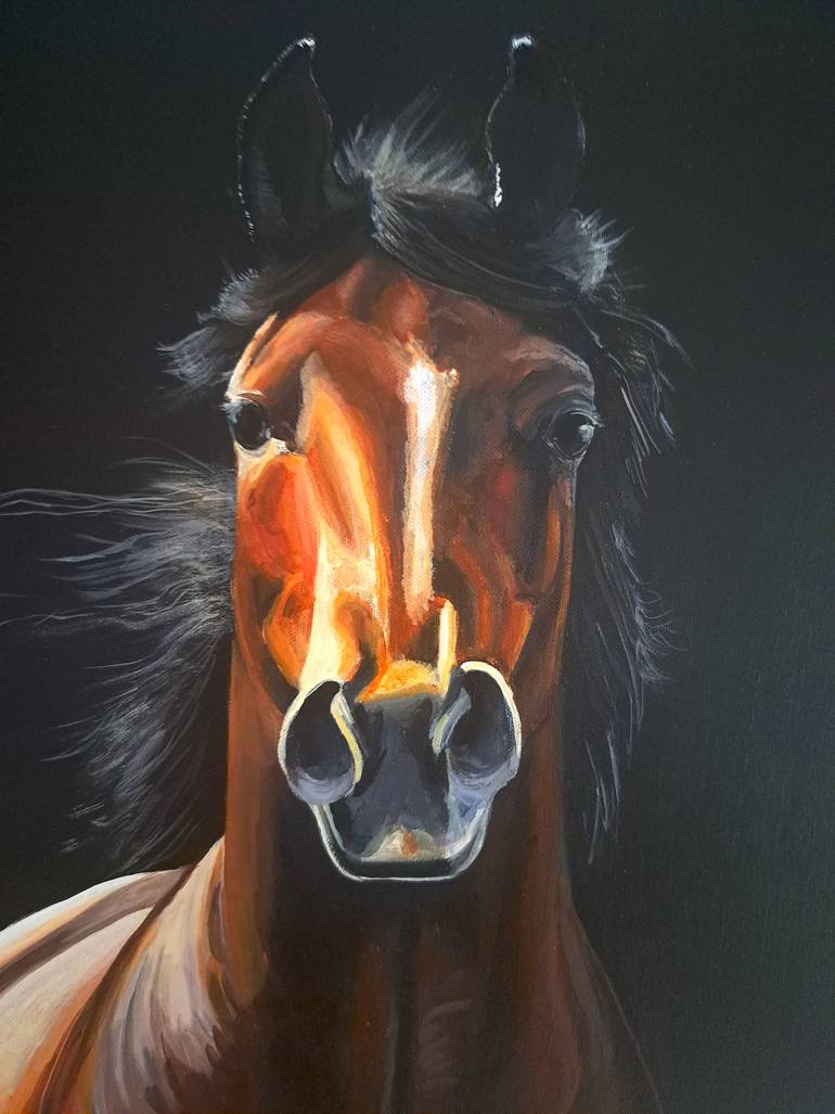 Original Photorealism Horse Painting by Schilderijvanhes   - Hester Van Den Broek