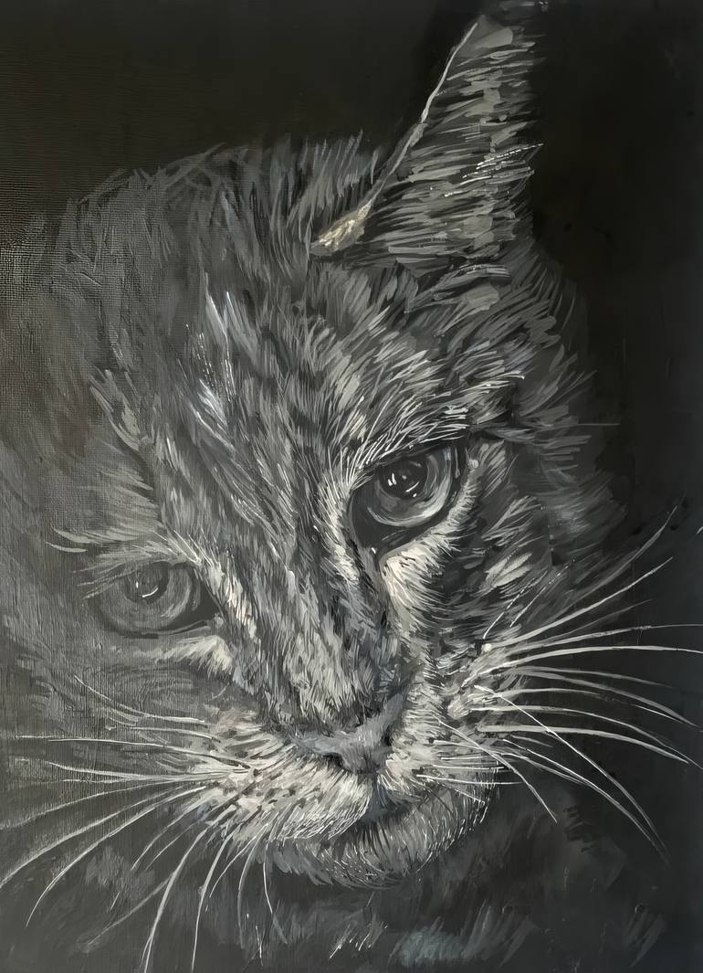 Original Photorealism Cats Painting by Anton Soldatov