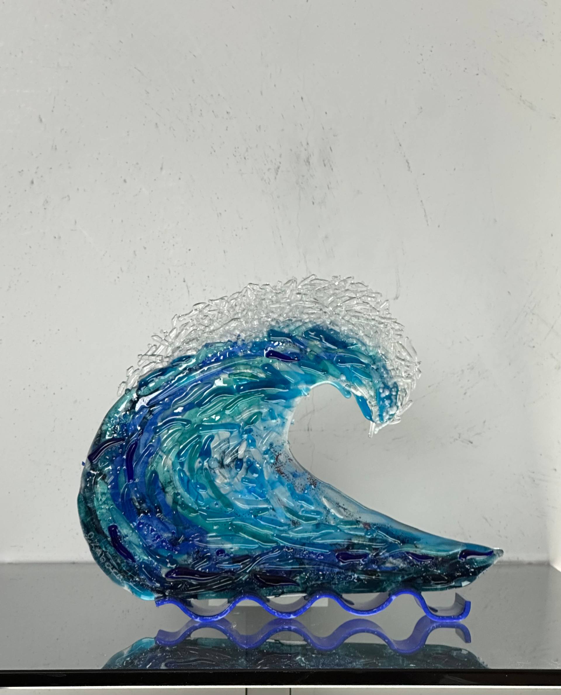 Art Fused Glass Wave Caribbean Sea” Sculpture by Oksana Zabara