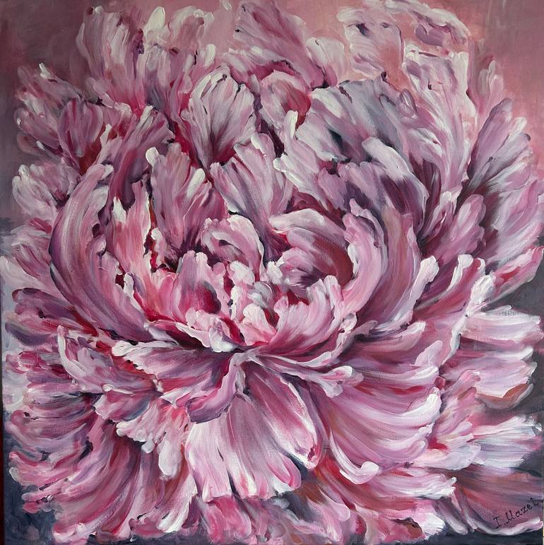 Original Floral Painting by Irena Mazel | Art Deco Art on Canvas | PEONY. THE MAGIC OF THE MORNING LIGHT
