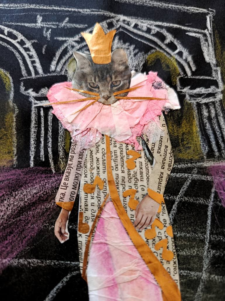 Original Art Deco Cats Mixed Media by Viktoriia Hunina