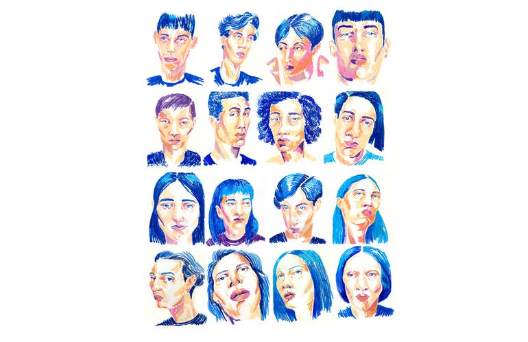 Original Fauvism People Drawing by Raquel Labrador