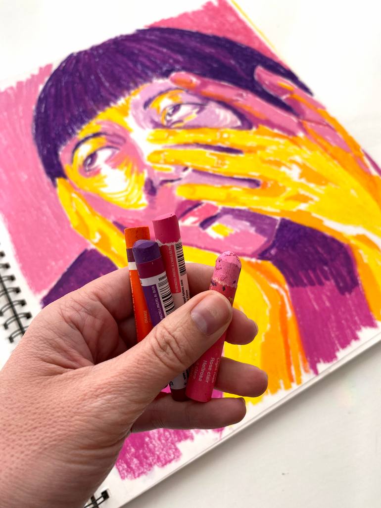 Original Fauvism People Drawing by Raquel Labrador