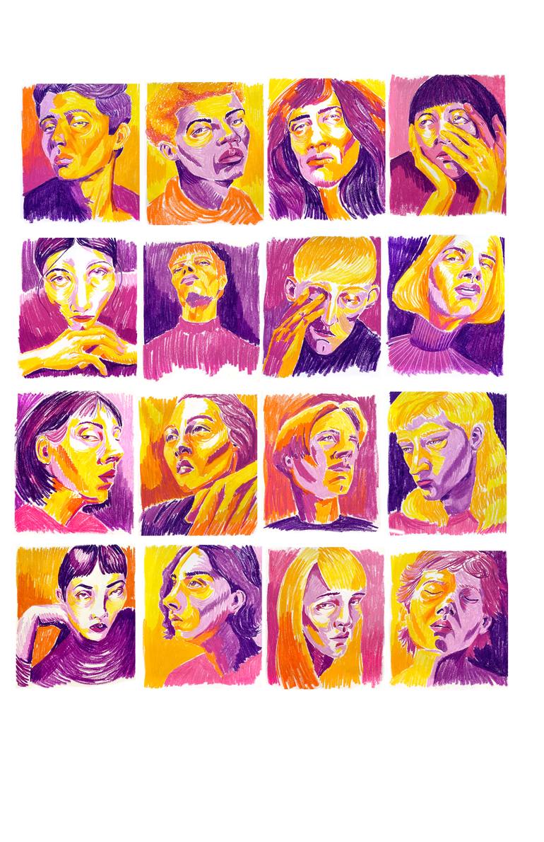 Original Fauvism People Drawing by Raquel Labrador