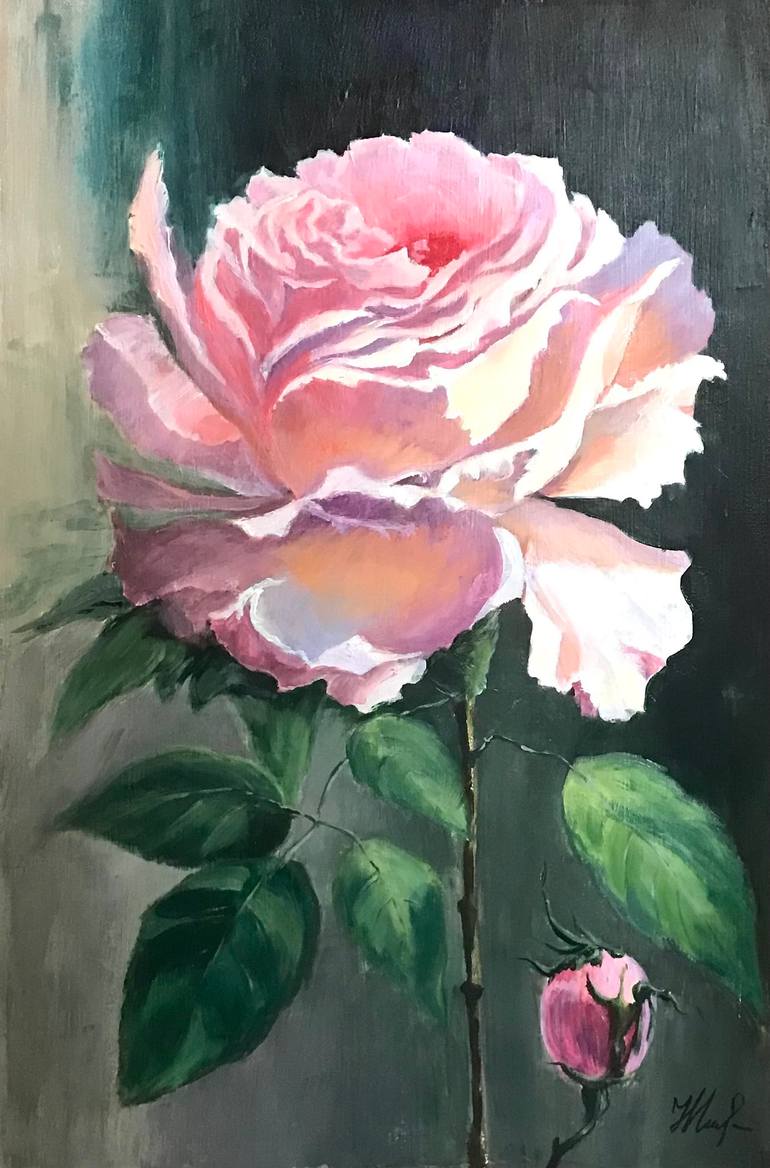 Original Floral Painting by Natalia Glazunova | Photorealism Art on Canvas | Whisper of a Rose